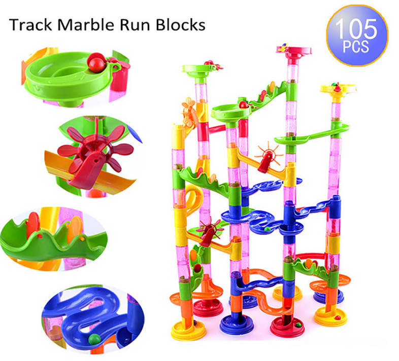 105pcs DIY Construction Marble Race Run Maze Balls Track Building Blocks