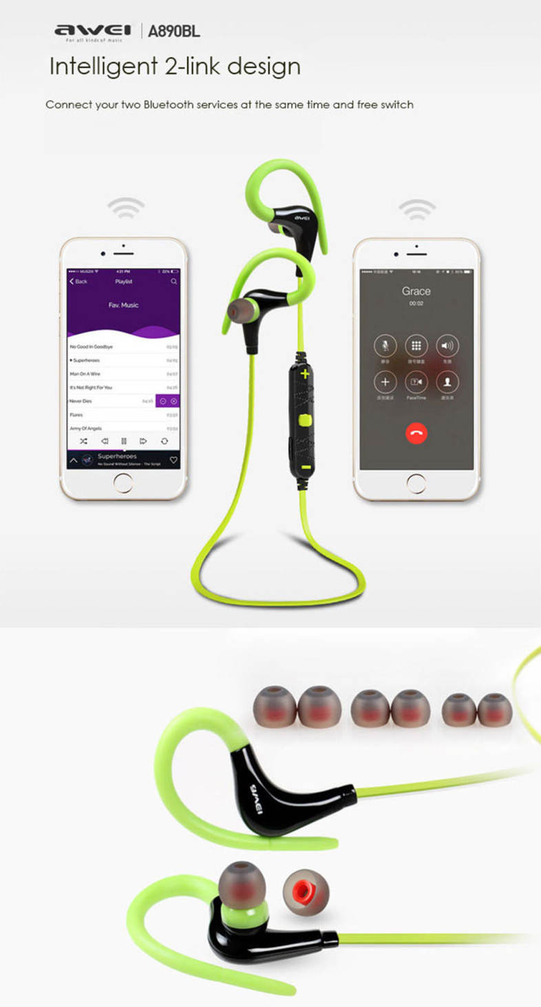 Awei A890BL Wireless Sports Bluetooth 4.0 Earphone with Handsfree Function
