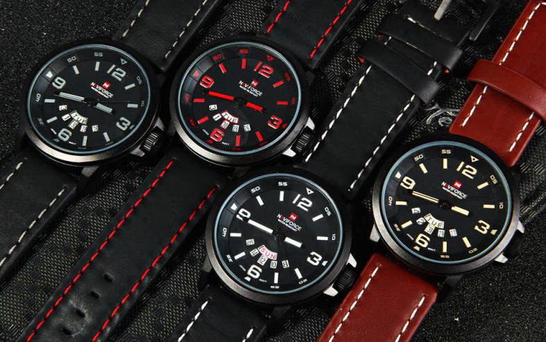NAVIFORCE NF9028 Men Quartz Watch Analog Wristwatch Date Watches PU Strap
