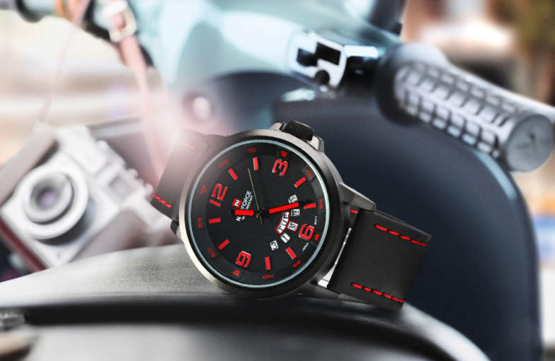 NAVIFORCE NF9028 Men Quartz Watch Analog Wristwatch Date Watches PU Strap