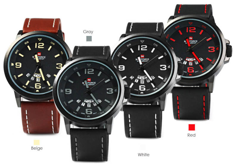 NAVIFORCE NF9028 Men Quartz Watch Analog Wristwatch Date Watches PU Strap