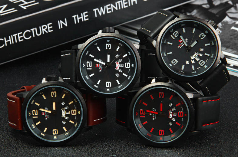 NAVIFORCE NF9028 Men Quartz Watch Analog Wristwatch Date Watches PU Strap