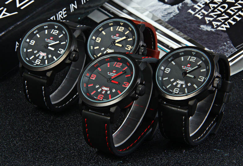 NAVIFORCE NF9028 Men Quartz Watch Analog Wristwatch Date Watches PU Strap