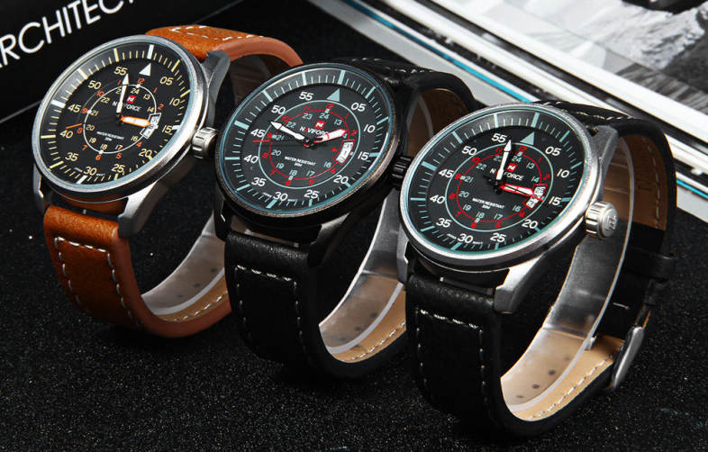 NAVIFORCE NF9044 Men Quartz Watch Analog Wristwatch Date Watches PU Strap