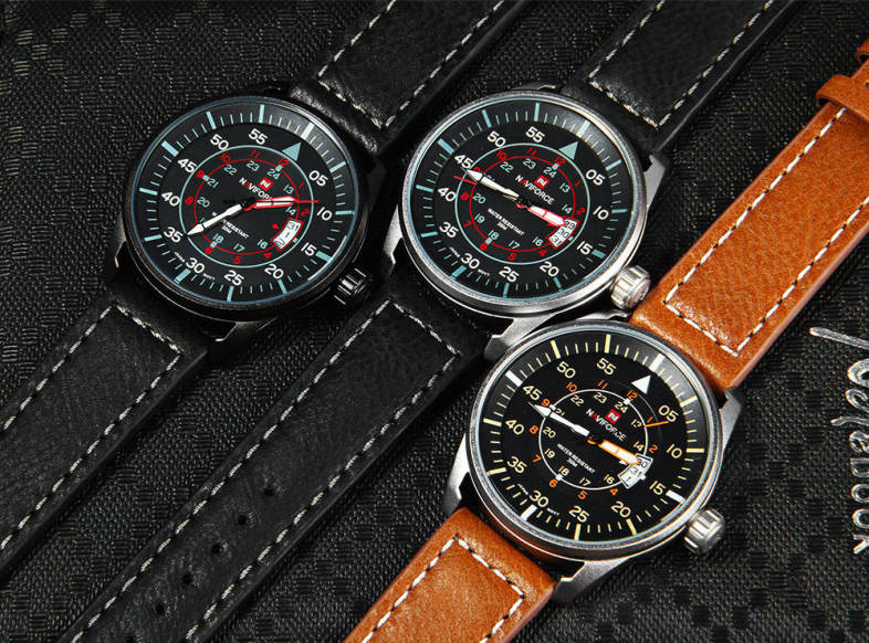 NAVIFORCE NF9044 Men Quartz Watch Analog Wristwatch Date Watches PU Strap