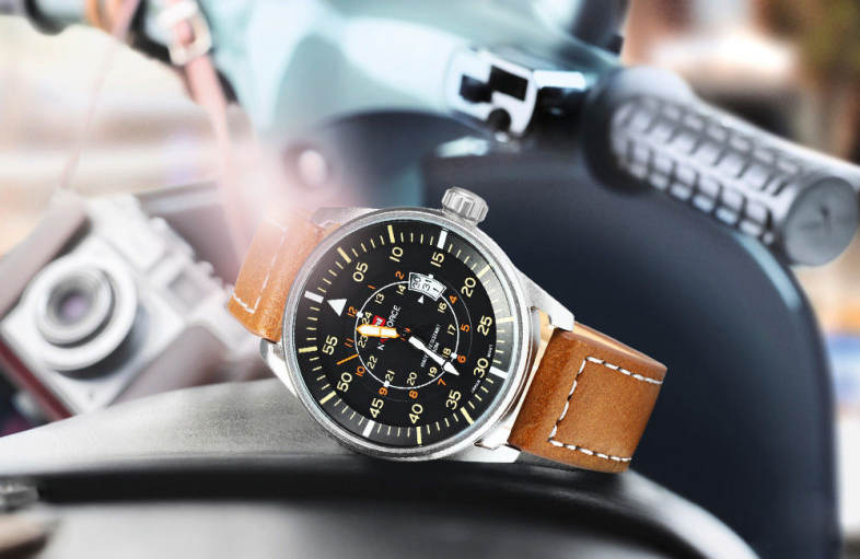 NAVIFORCE NF9044 Men Quartz Watch Analog Wristwatch Date Watches PU Strap