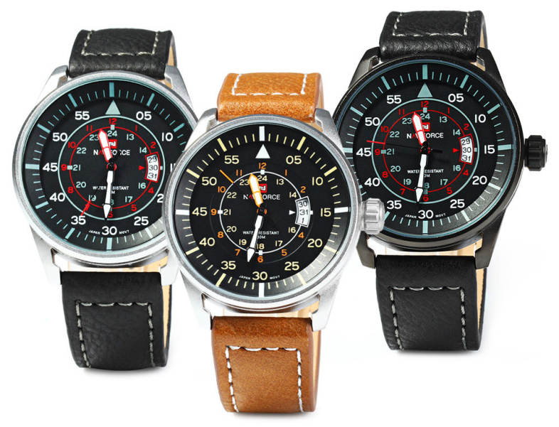 NAVIFORCE NF9044 Men Quartz Watch Analog Wristwatch Date Watches PU Strap