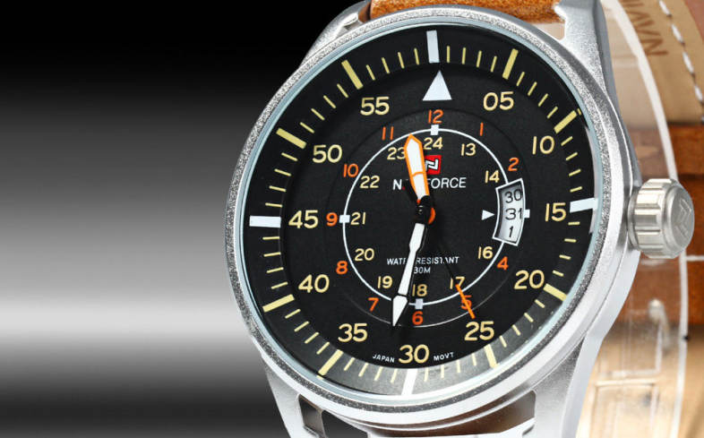 NAVIFORCE NF9044 Men Quartz Watch Analog Wristwatch Date Watches PU Strap