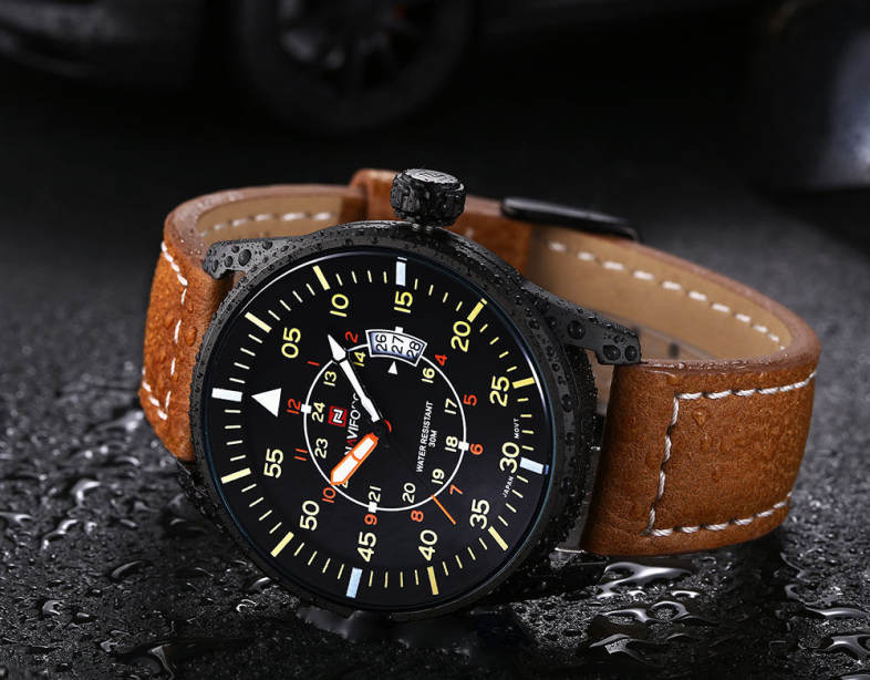 NAVIFORCE NF9044 Men Quartz Watch Analog Wristwatch Date Watches PU Strap