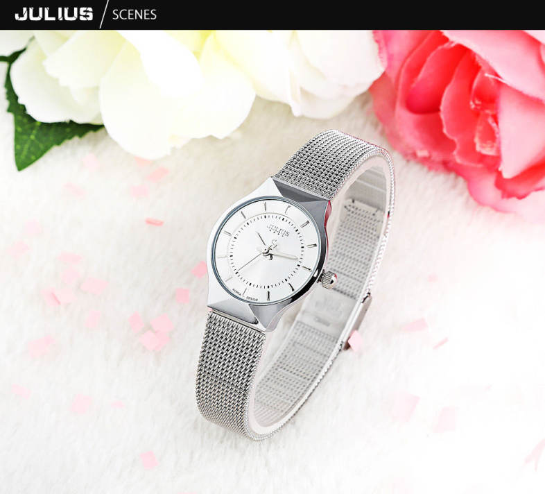Julius JA - 577 Female Quartz Wrist Watch Ultrathin Stainless Steel Mesh Band