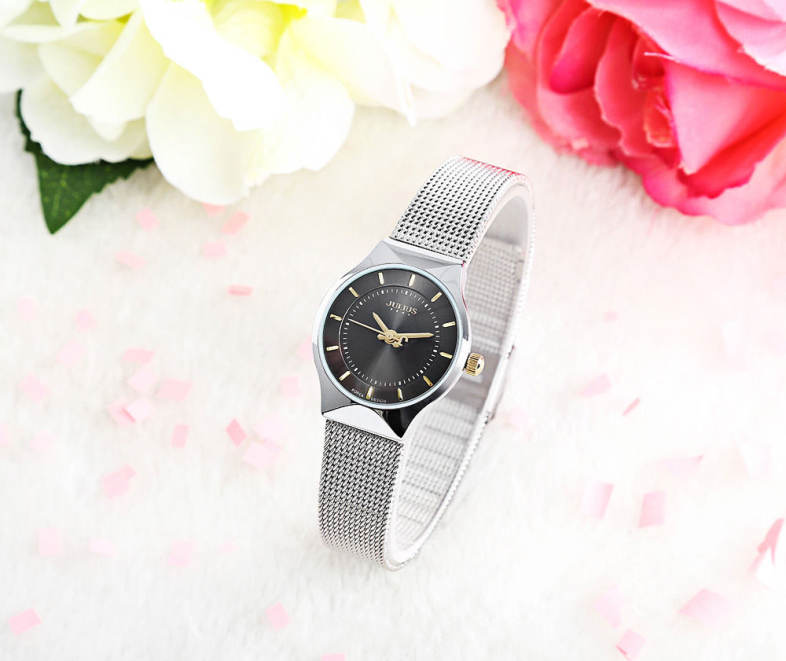 Julius JA - 577 Female Quartz Wrist Watch Ultrathin Stainless Steel Mesh Band