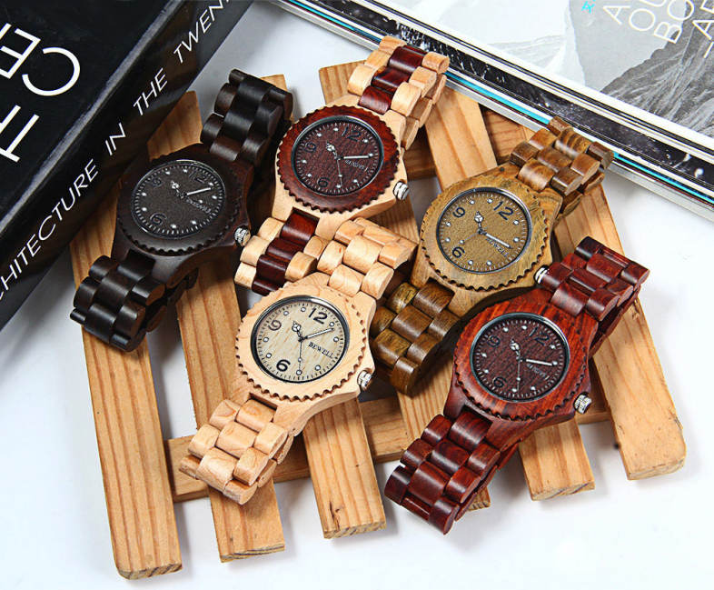 BEWELL ZS-W038A Sandalwood Wooden Unisex Quartz Watch Round Dial Wood Band