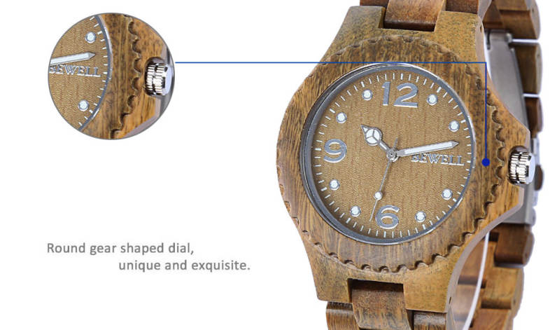BEWELL ZS-W038A Sandalwood Wooden Unisex Quartz Watch Round Dial Wood Band