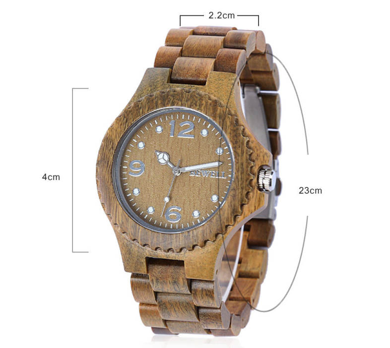BEWELL ZS-W038A Sandalwood Wooden Unisex Quartz Watch Round Dial Wood Band