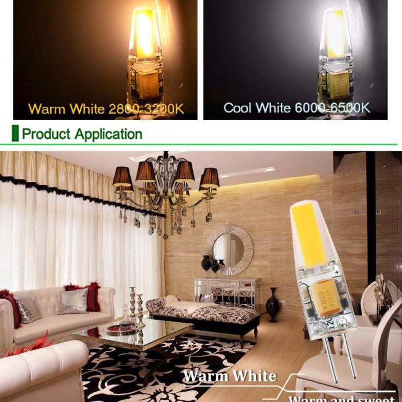 6pcs 3W Dimmable G4 LED Lamps DC AC 12V COB Bulb Chandelier White Light
