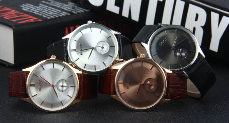 WeiQin W23041 Men Ultrathin Analog Quartz Watch Small Separated Second Dial Leather Strap