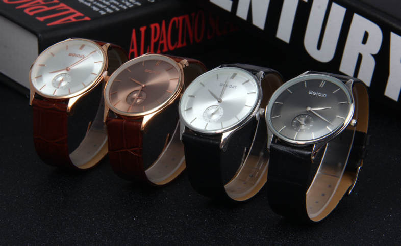 WeiQin W23041 Men Ultrathin Analog Quartz Watch Small Separated Second Dial Leather Strap