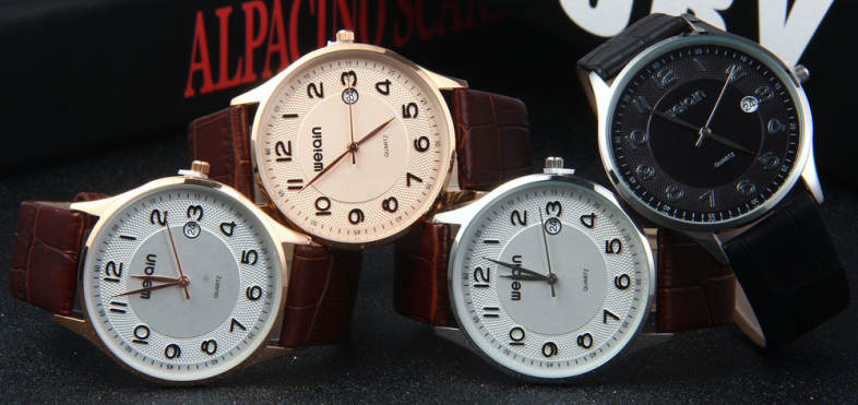 WeiQin W23053B Men Ultrathin Date Leather Analog Quartz Watch