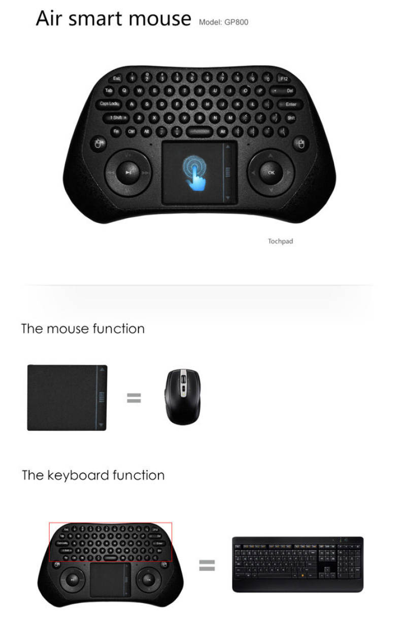 MEASY GP800 2.4GHz Wireless Keyboard Air Smart Mouse Tochpad Remote Control for TV Box / Laptop / Tablet PC