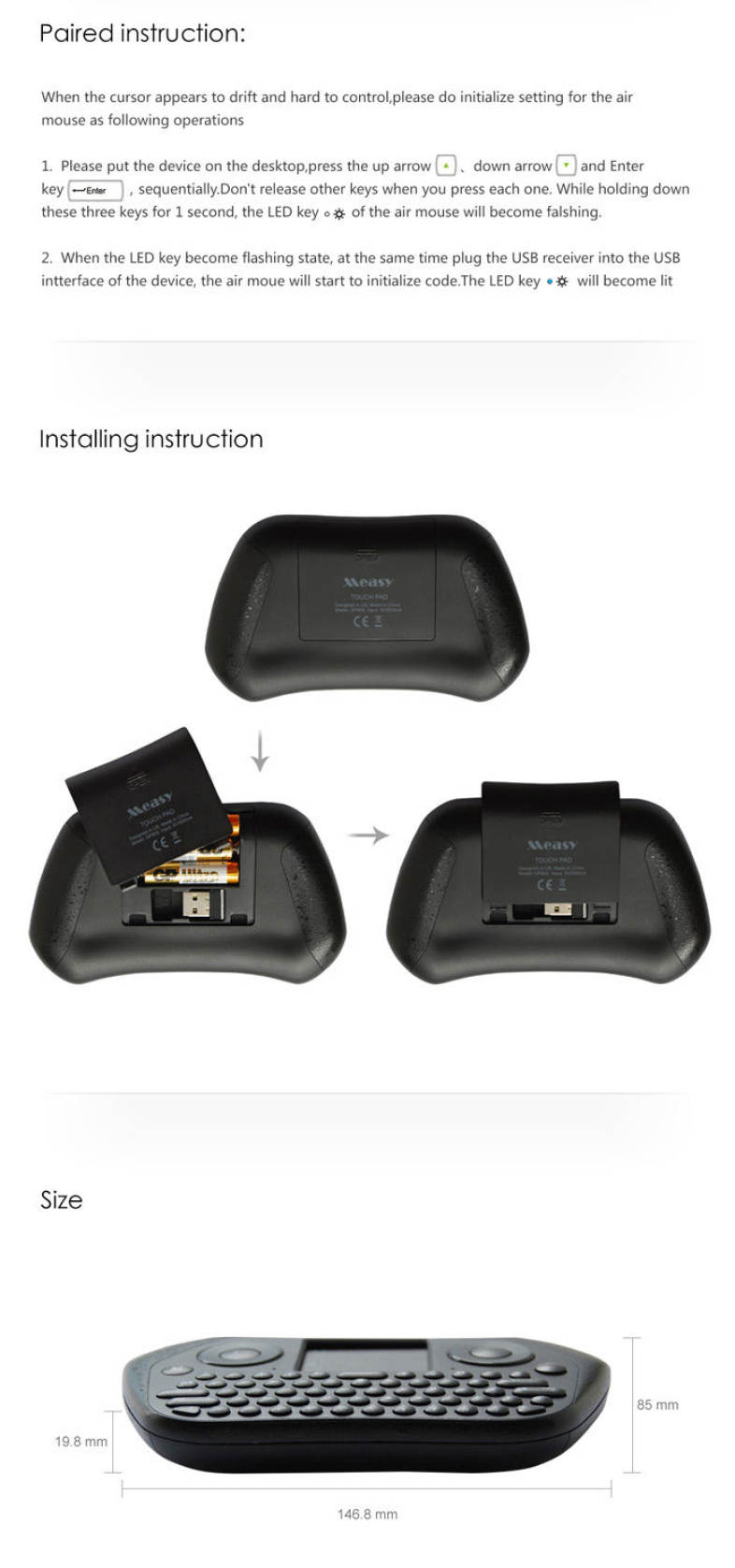 MEASY GP800 2.4GHz Wireless Keyboard Air Smart Mouse Tochpad Remote Control for TV Box / Laptop / Tablet PC