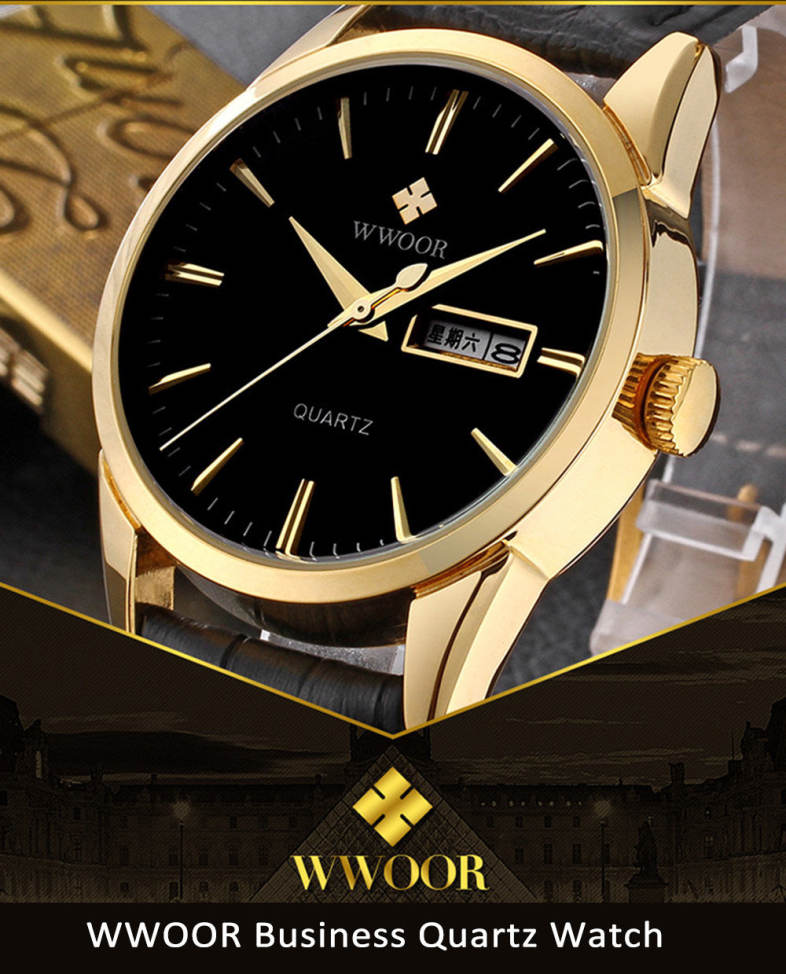WWOOR 8801 Men Quartz Watch 30M Water Resistant Date Week