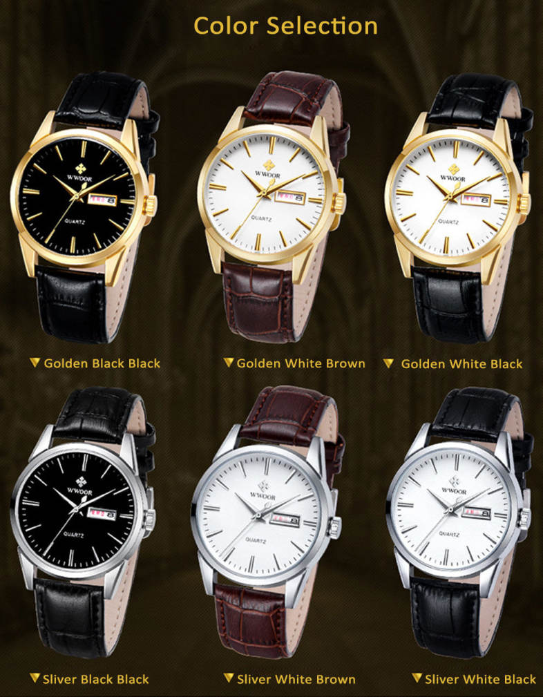 WWOOR 8801 Men Quartz Watch 30M Water Resistant Date Week