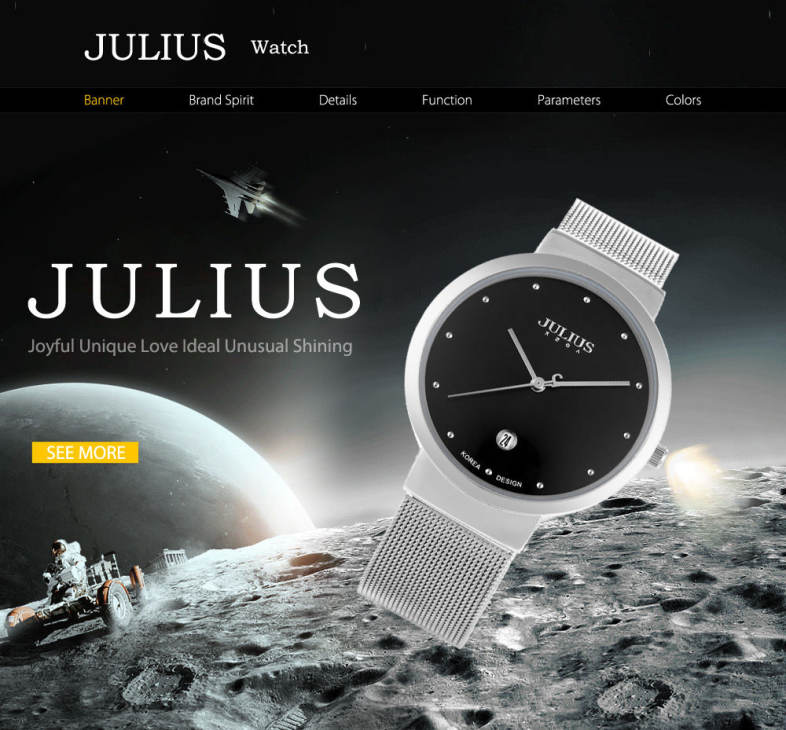 Julius JA - 426M Male Ultrathin Stainless Steel Mesh Band Quartz Wrist Watch