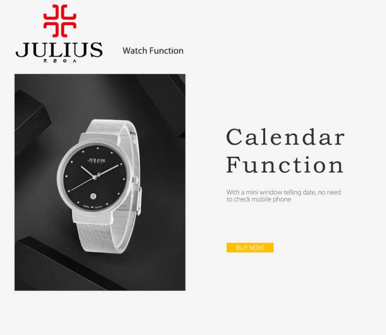 Julius JA - 426M Male Ultrathin Stainless Steel Mesh Band Quartz Wrist Watch