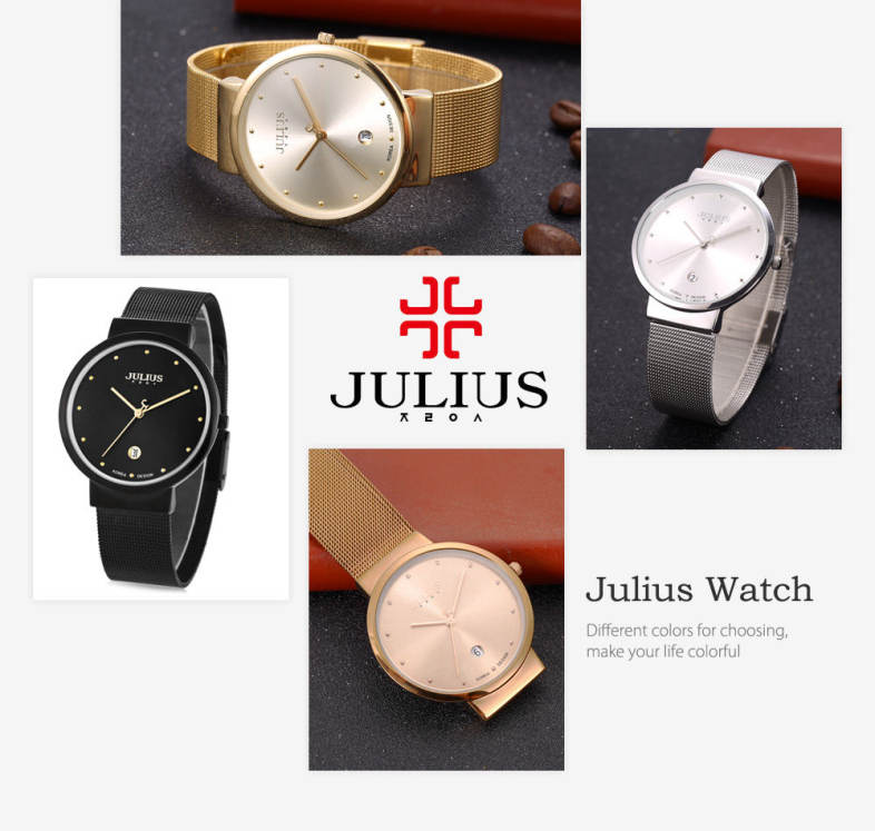 Julius JA - 426M Male Ultrathin Stainless Steel Mesh Band Quartz Wrist Watch