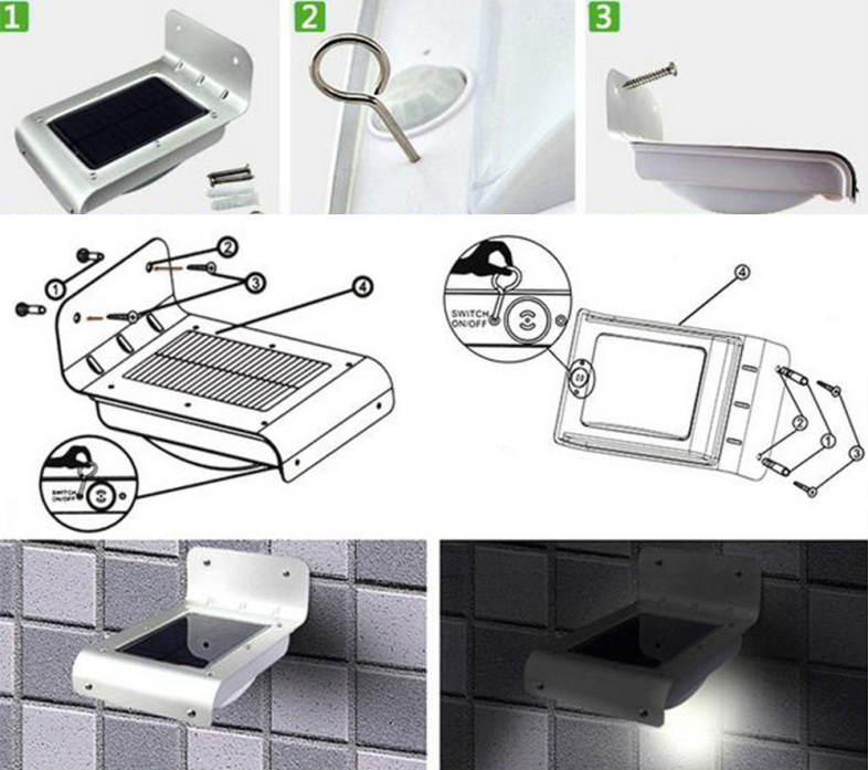 FZD-039 16 LED Solar Outdoor Light Energy Saving Light-control Infrared Motion Sensor Wall Lamp