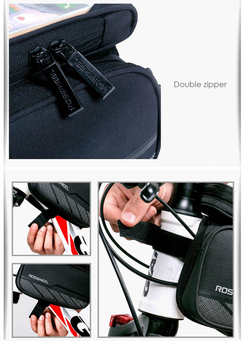 ROSWHEEL Bike Front Tube Phone Bag Double Pocket 5.5 inch Touch Screen Riding Cycling Supplies