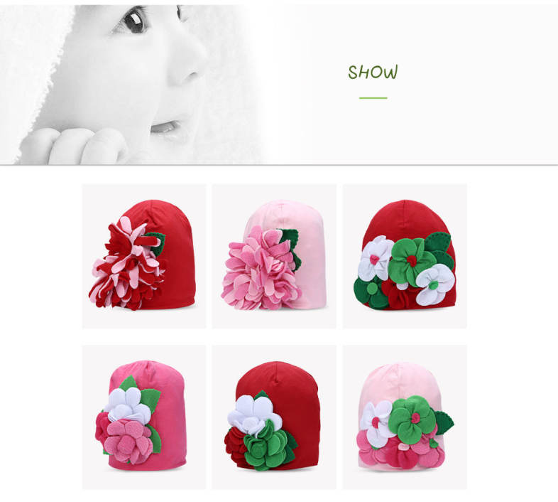 Fashionable Big Flower Decorated Babies Beanie Hat