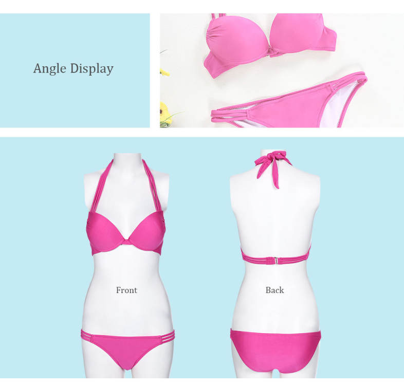 Sexy Halter Neck Backless Pad Low Waist Bikini Set for Women