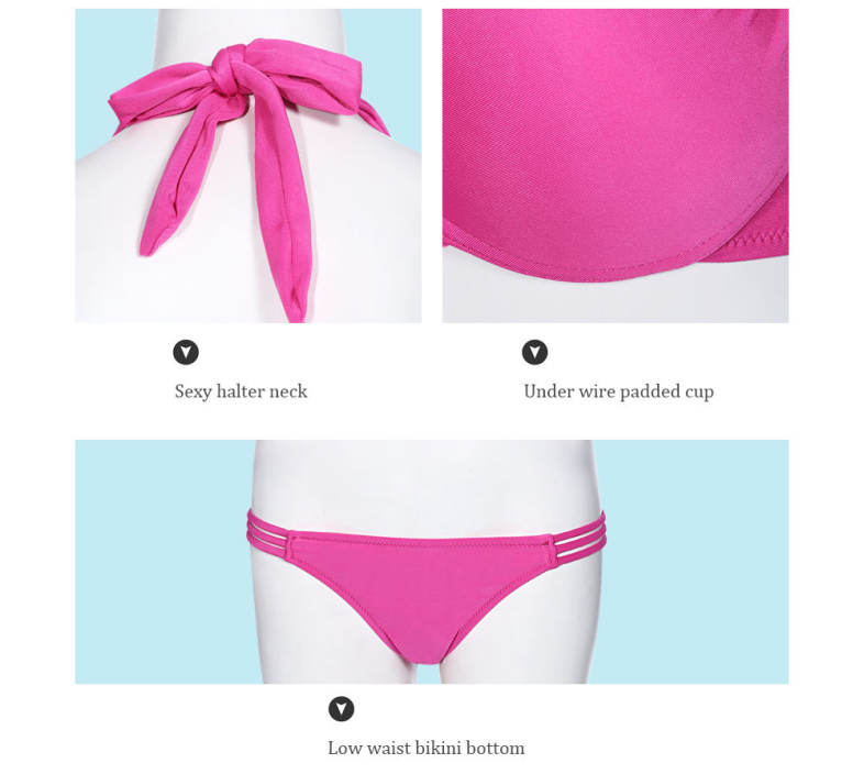 Sexy Halter Neck Backless Pad Low Waist Bikini Set for Women